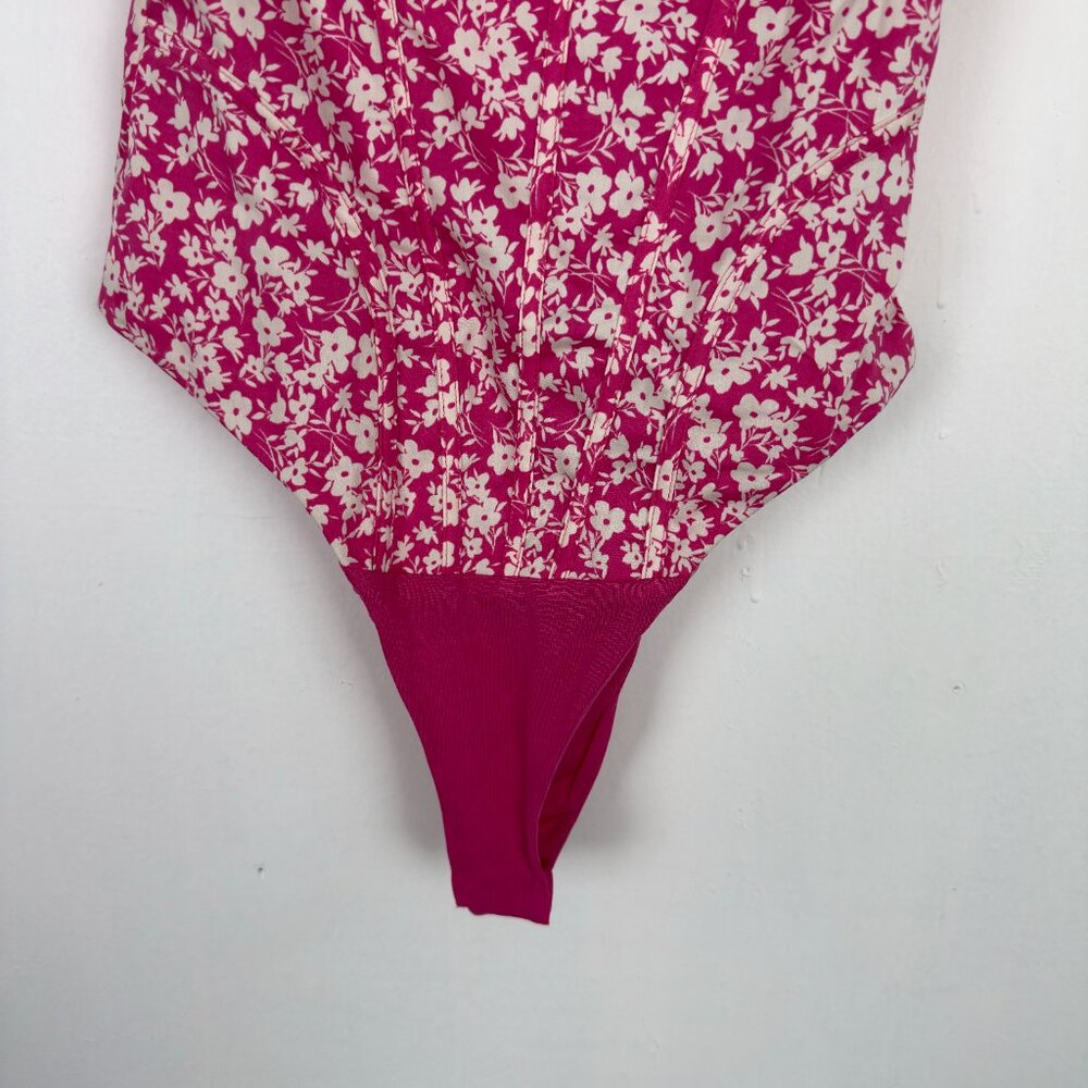 NWT Zara Floral Printed Corset Bodysuit Spaghetti Straps Pink Size Small S NEW - Picture 4 of 14